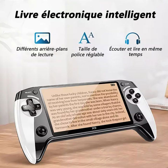 X9 Console de jeu portable rétro avec écran IPS de 5,5 Résolution 800 x 480 avec plus de 6200 jeux Prend en charge 10 émulateurs de sortie TV et carte TF extensible X9 Console de jeu portable rétro avec écran IPS de 5,5 Résolution 800 x 480 avec plus de 6200 jeux Prend en charge 10 émulateurs de sortie TV et carte TF extensible