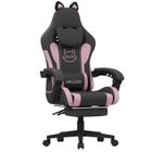 HAMLODY Chaise gaming avec Oreilles de Chat - Fauteuil de bureau ergonomique - Lombaire de Massage - Dossier réglable 90-135° Noir