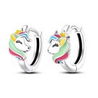 BIJOUTERIE PAPILLON BLEU Boucles d’Oreilles - Enfant - Créoles - Licorne - émail - Multicolore - Argent 925/1000 - Fin et Rhodié - 12 mm