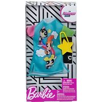 Barbie - Habit Poupee Mannequin - Robe Supers Nanas Bleue Avec Sac A Main Jaune - Vetement - Tenue - Accessoire