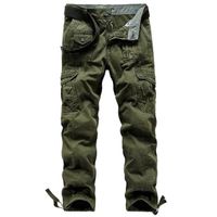 Pantalon Cargo Militaire Homme en Coton Coupe Droite Pantalon Multi-poches Couleur Unie - Vert