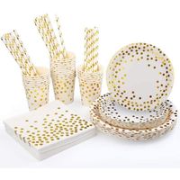 Set Vaisselle Anniversaire Rayures Roses Et Blanches - Kit Complet Pour 16 Personnes