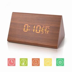 marron LED r/éveil en bois r/éveil en bois num/érique niveau en bois 3 r/églage de la luminosit/é r/églage vocal affichage temps humidit/é date temp/érature