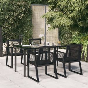 Ensemble table et chaise de jardin Pwshymi-Mobilier à dîner de jardin 5 pcs Noir Rotin PVC