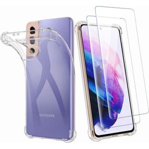 FILM PROTECT. TÉLÉPHONE Coque Samsung Galaxy S21 Plus + Verre Trempé Protection écran 9H Anti-Rayures Housse Silicone Antichoc Transparent