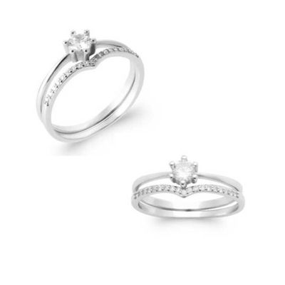 Bague En Argent Massif Solitaire Avec Zirconium - Taille 60 - Occasion