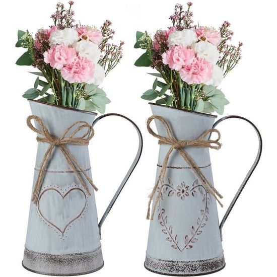 Vase Rustique En Métal Style Shabby Chic - Forme Cœur - Décoration Maison Ou Jardin