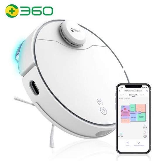 Aspirateur robot 360 S9 LDS lidar + SLAM + ultrasonique - nettoyage 2200Pa Aspiration - 420 ml - app 360Smart - Blanc