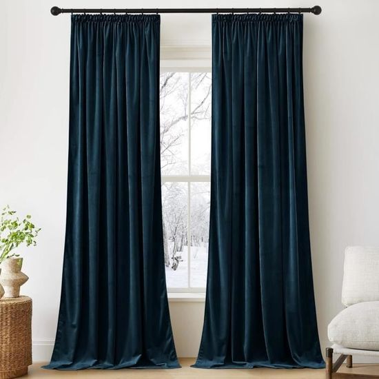 Rideaux Velours Restoration Hardware, 46x96, Bleu Indigo, Doublés, Plis Français