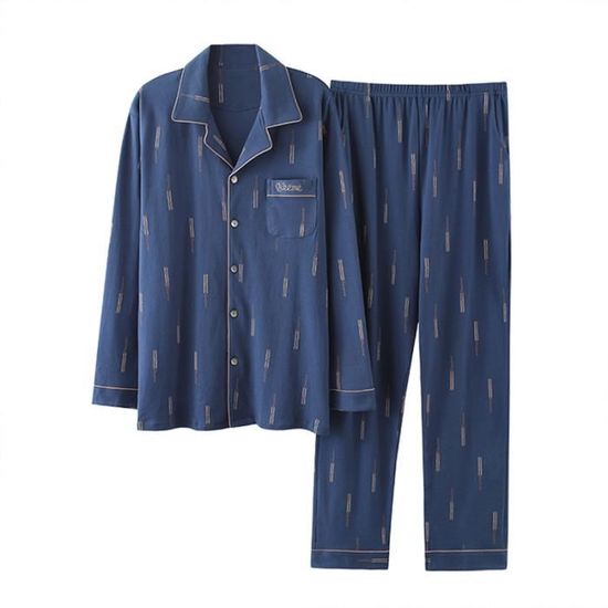 Pyjama Homme 2 Pièces Doublé Polaire - Manches Longues, Pantalon à Cordon - Chaud Et Confortable Pour L'hiver - Tissu éponge Avec Poches