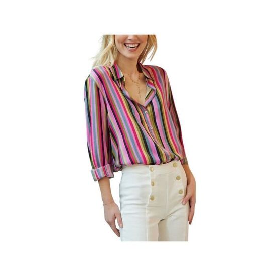 Chemise manches longues à rayures Femme PIECES à prix dégriffé