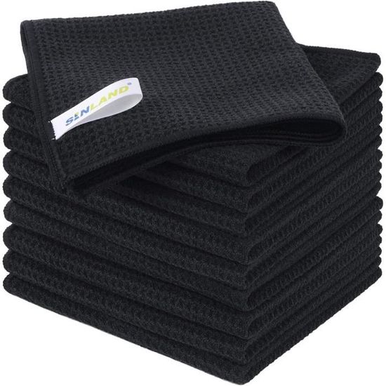 ZOLLNER Lot de 10 torchons en Coton de 46x70 cm - Super absorbants et Robustes - lavables jusqu'à 60°C - à Carreaux Gris - qualité gastronomique - certifiés Oeko Tex