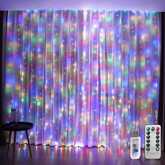 Rideau Lumineux LED 3x2m - 200 LEDs Blanc Chaud - 8 Modes Télécommande - IP44 étanche - Décoration Noël, Mariage
