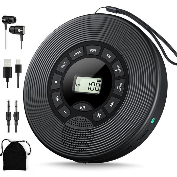 Lecteur CD Portable avec Bluetooth et Batterie Rechargeable 1500mAh Lecteurs CD avec Haut