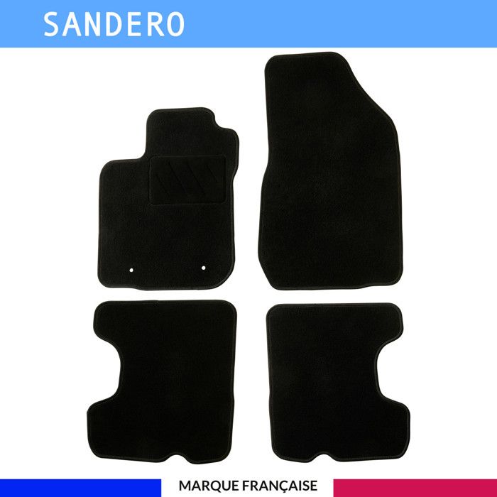 Tapis de sol voiture - Sur mesure pour Dacia SANDERO (01/2013-12/2017) - Moquette Antidérapante - Clips et Scratch - 4 pièces
