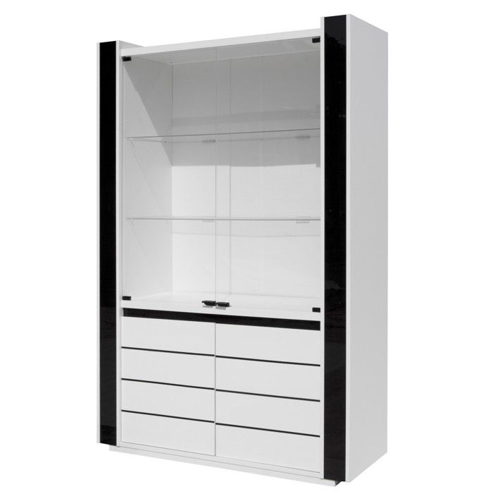 LINA Vitrine argentier vaisselier + LED blanc/noir