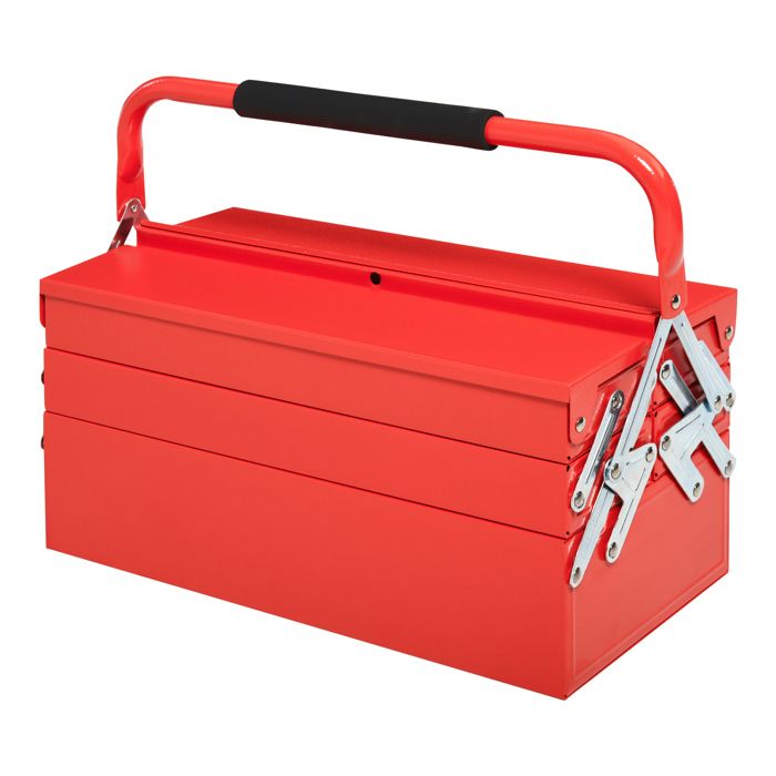 Boite à outils métallique - coffret à outils - caisse à outils 3 niveaux 5 plateaux rétractables - tôle acier rouge 45x22x34cm Rouge