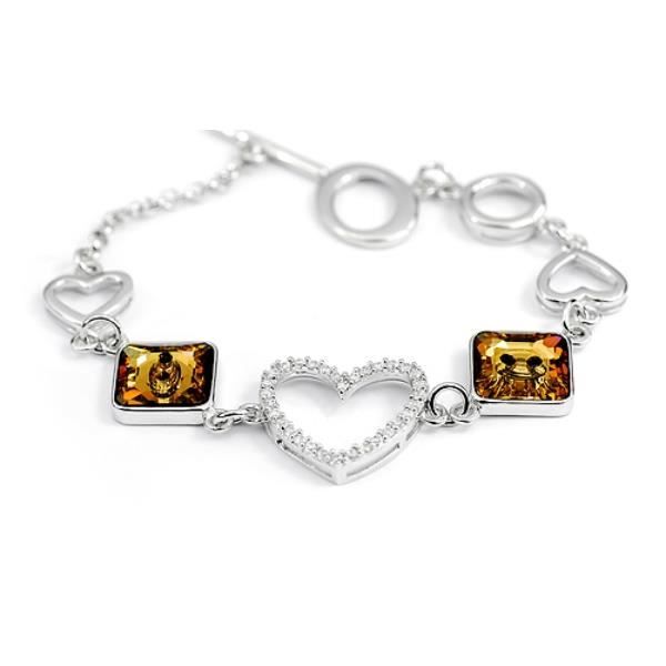Bracelet Coeur et Cristal de Swarovski Element Blanc et Champagne