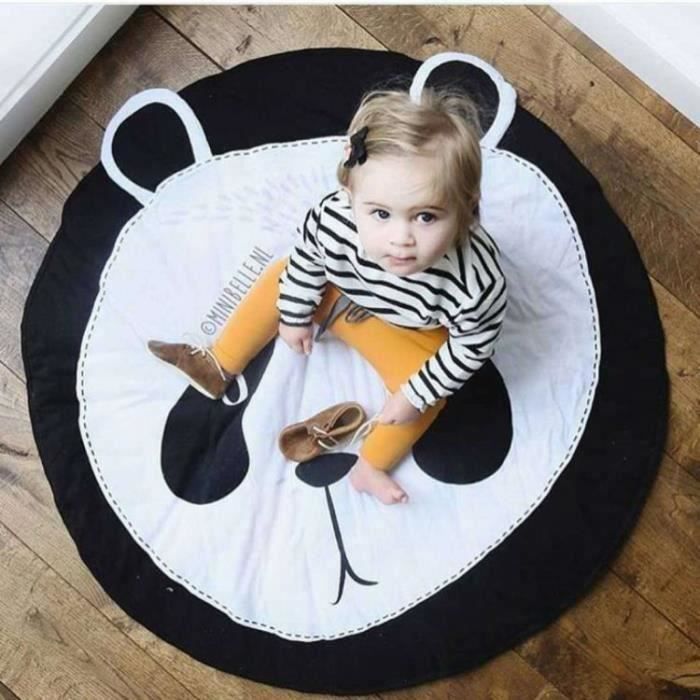 Tapis D'éveil Bébé Aire D'eveil Diamètre: 90cm, Tapis Rond en Coton Doux pour Sommeil et Reptation Décoration de Salle - Panda