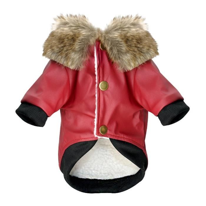 Manteau Blouson,Vêtements imperméables pour chiens Manteau d'hiver en cuir pour chiens, veste pour petits chiens - Type Rouge-S