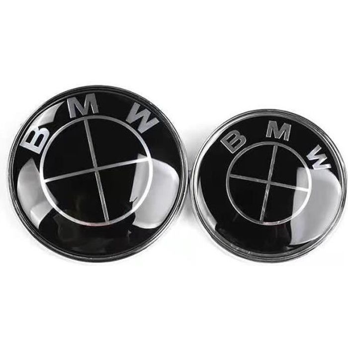 2 x Noir BMW Logo Badge Embleme de Capot 82mm + Coffre74mm