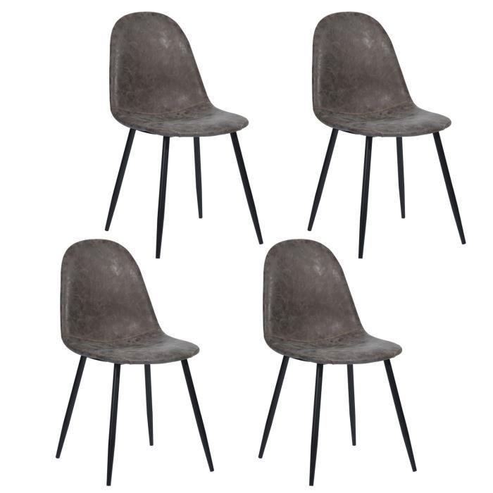 FURNISH1 Lot de 4 Chaises de Salle à manger - Style Scandinave -Design Rétro Vintage en Simili PU - Pied Métal Noir