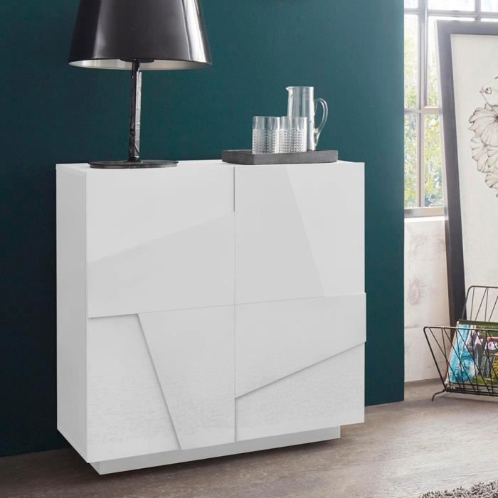 Buffet 2 portes 2 étagères design moderne blanc 81x44cm H86 Ping Side S