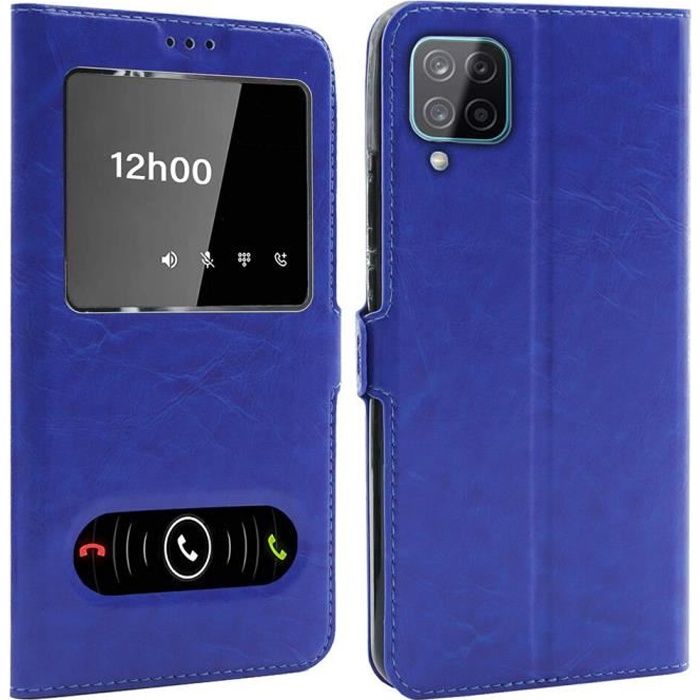 Coque pour Samsung Galaxy A12 (6,5 Pouces), Double Fenêtre - Bleu