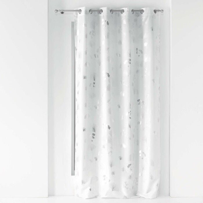 RIDEAU A OEILLETS 140 x 260 CM POLYESTER IMPRIME METALLISE BLOOMY BLANC/ARGENT