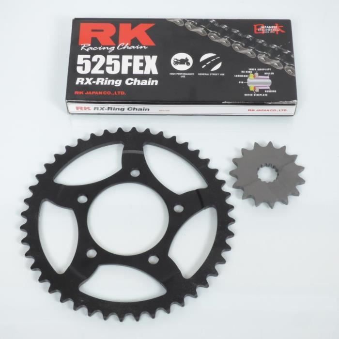 Kit chaîne 15x44 moto Suzuki 650 SVS 1999 à 2009 Neuf chaine renforcée joint