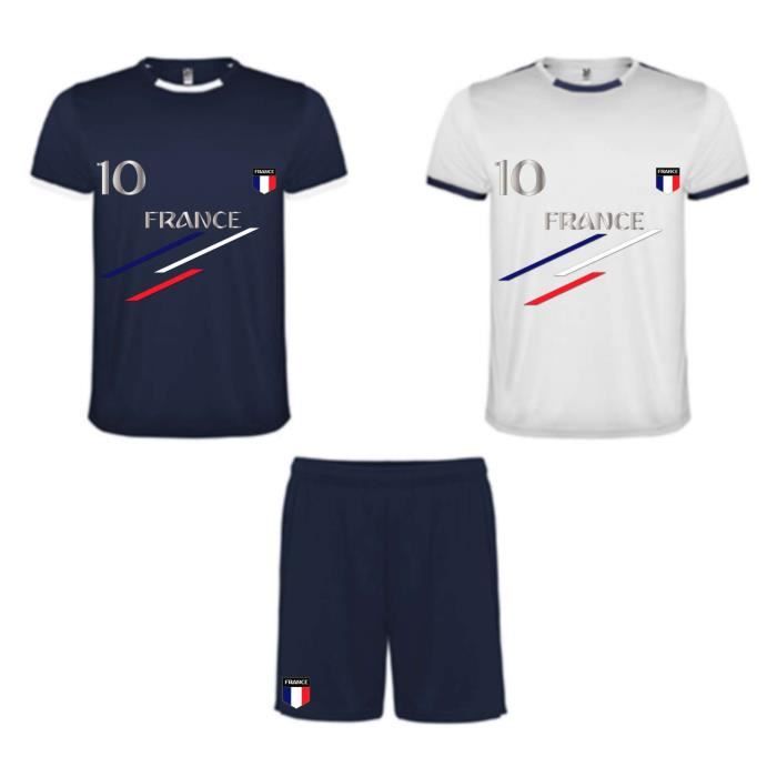 Ensemble de sport enfant short et 2 tee shirt France bleu et blanc