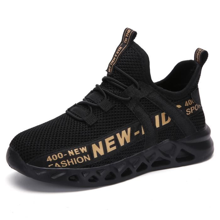 Chaussures de course de sport en maille pour enfants, légères et respirantes-noir
