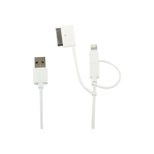 MUVIT SPRING Câble 3EN1 MICRO USB 30 PIN Lightning 1M 2.4A Blanc