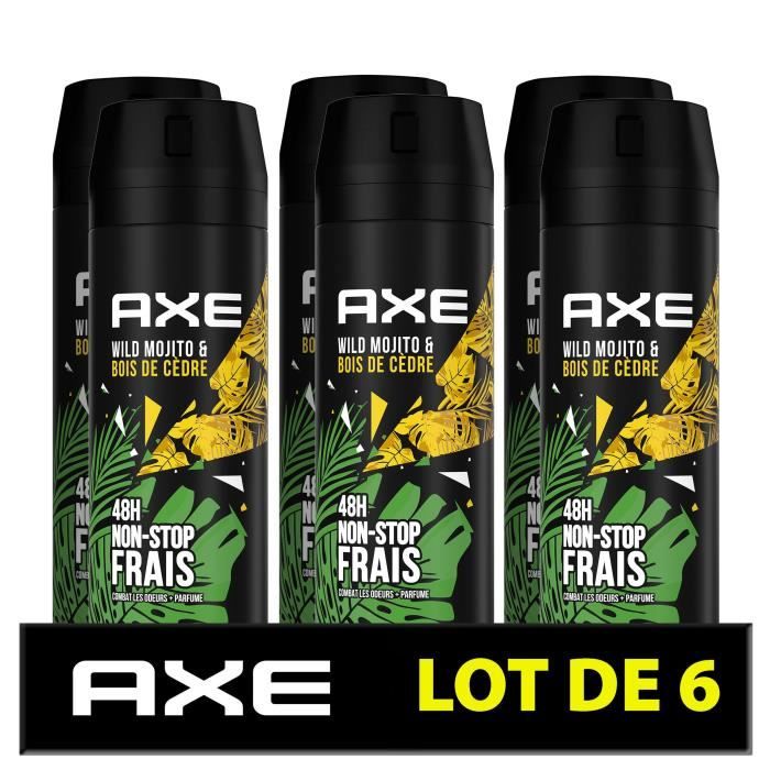 AXE Déodorant Homme Wild Bodyspray - 48h de Fraîcheur Non-Stop - Antibactérien - Lot de 6 x 200 ml - 1,2 L