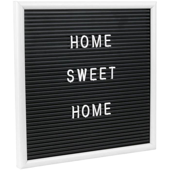 Tableau A Message Cadre Letter Board Avec 166 Lettres A Inscrire 25 x 25 cm Contour Blanc Noir