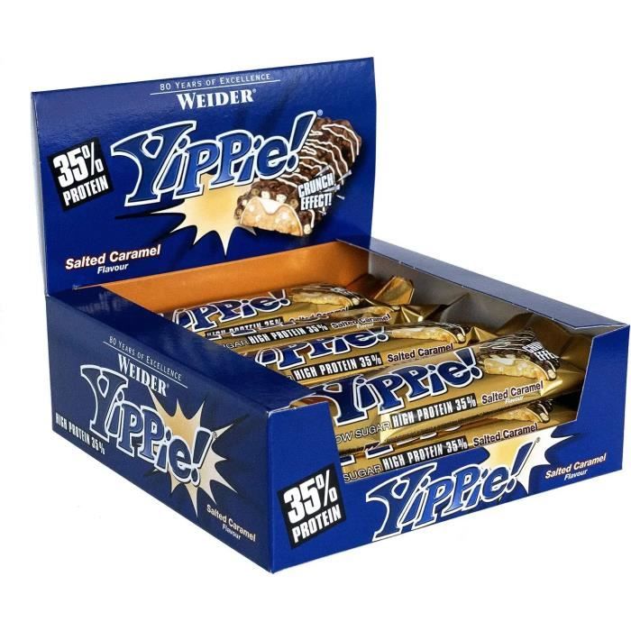 WEIDER: BARRE YIPPIE ! Protéinée Croustillante Caramel Beurre Salé 12 x 70 g
