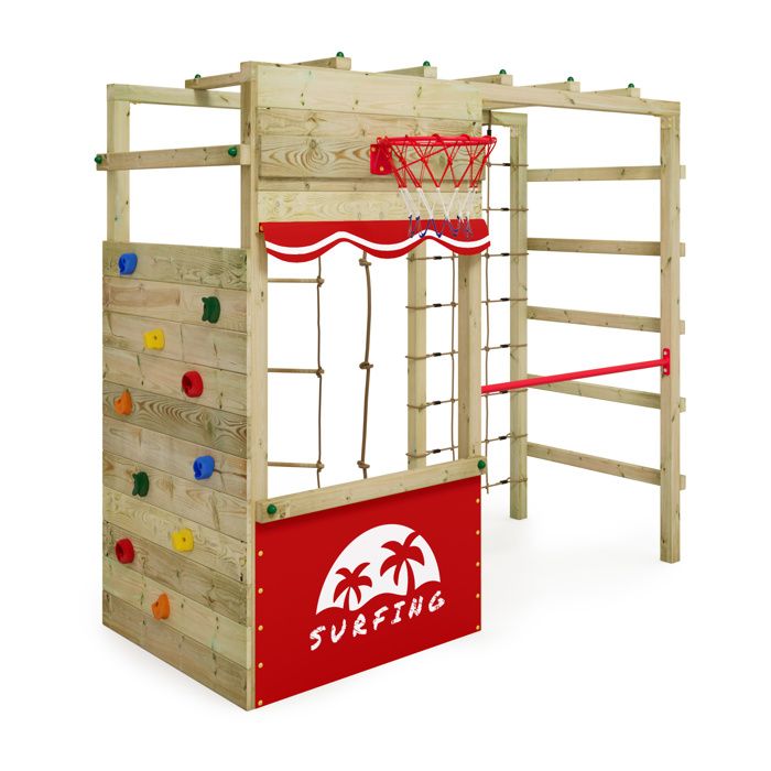 WICKEY Aire de jeux Portique bois Smart Action Échafaudage grimpant avec mur d'escalade & accessoires de jeux