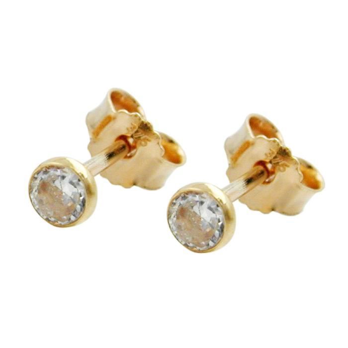 Boucle d& 39 oreille clou 3mm zircone OR 9Kt