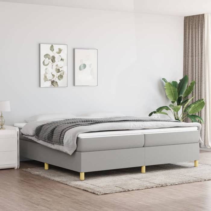 CHIC Lit Double 2 Personnes Sommier à lattes de lit Gris clair 200x200 cm Tissu Design67199