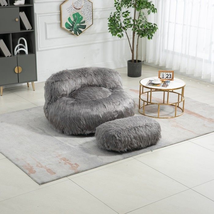 dripex pouf poire housse de pouf pour enfants adultes - contemporain - chaise canapé confortable 108x103x58cm - gris