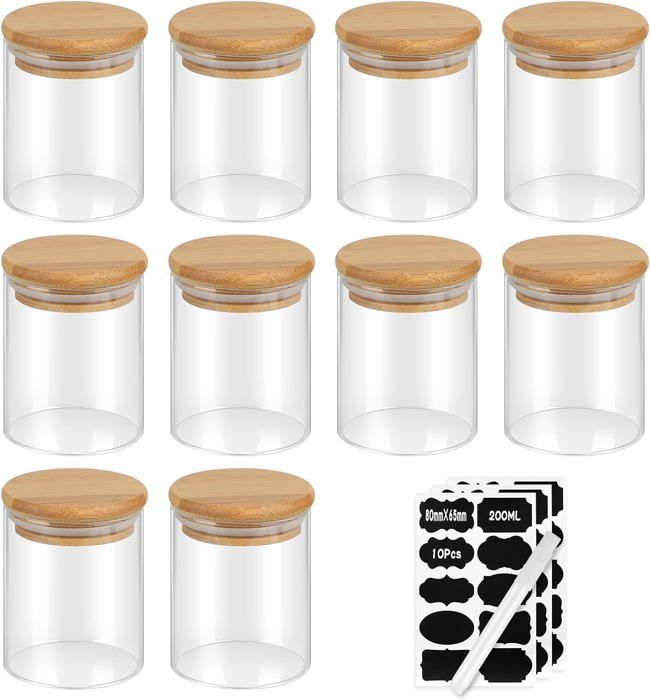 3PCS Bocaux En Verre Avec Cuillère Et Couvercle Hermetique, 600ML