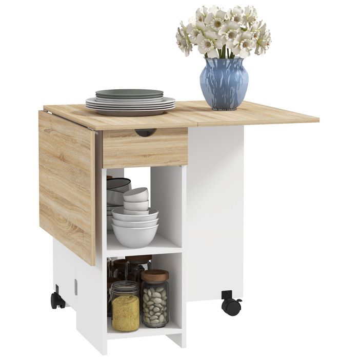 Table à manger pliante - HOMCOM - extensible - pour 2 à 4 personnes - 2 abattants - rectangulaire - design moderne - chêne