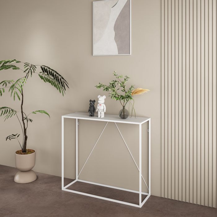Table console Austevoll acier 90 x 30 x 80 cm blanc