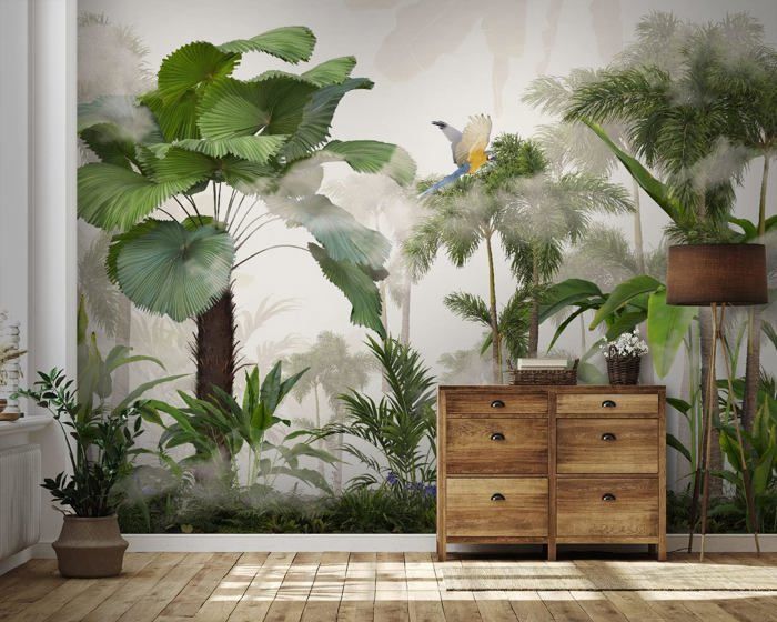 Papier Peint Jungle 260x180 cm 3D Jungle Tropiques Palmiers Feuillage ...