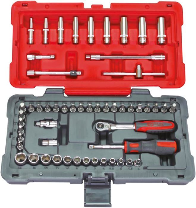 Coffret à Cliquet 1/4 46 Pièces - Douilles Et Embouts Acier CR-V, Malle Portable