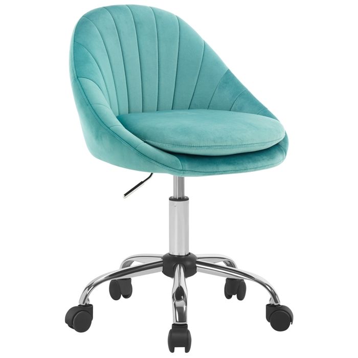 WOLTU Chaise de Bureau en Velours Tabouret Coiffeuse Pivotante Double Coussin Réglable en Hauteur Turquoise W0ATT0803
