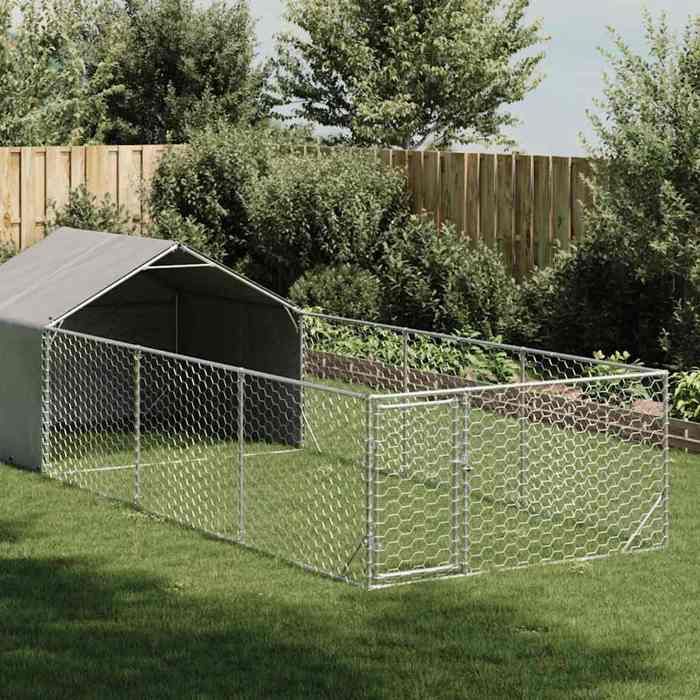 Meilleurs prix pour vidaXL Niche d'extérieur pour chien enclos 6x2x1,5 m acier galvanisé, cage de chien d'extérieur, grande cage de chien, niche