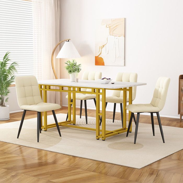 Table a Manger 120x70 cm Piètement en Métal Table Salle a Manger Rectangulaire avec Pieds en Métal Table de Cuisine Pieds dorés