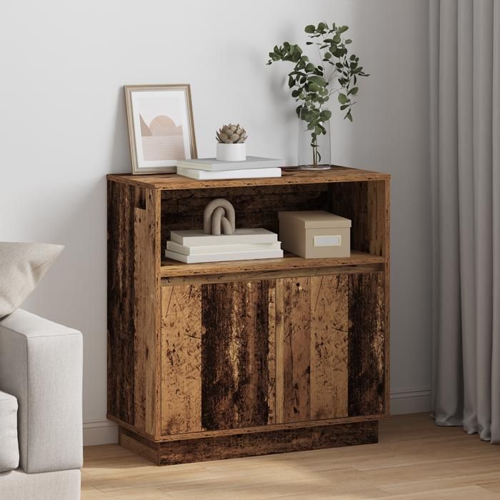 Buffet à LED-Meuble de rangement avec éclairage LED Bois ancien 71x34 5x75 cm Bois dingénierie