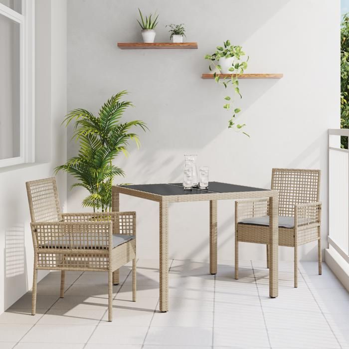 vidaXL Set de table de jardin en poly rattan 2 pièces - vue 2